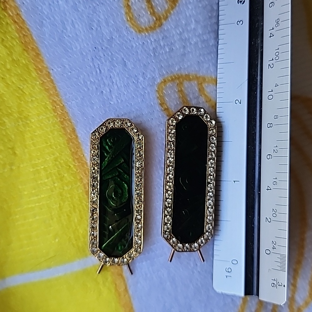 Vintage Jeweled Barrettes Green with rhinestones - Picture 7 of 8